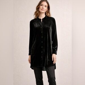 Eileen Fisher Black Silk Velvet Tunic Shirt Sz Small Petite Capsule Minimalist